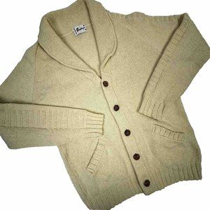 Vintage 60’s Barclay Cowl Wool Cardigan Sweater Mens LARGE Cream Grandpa MCM EUC